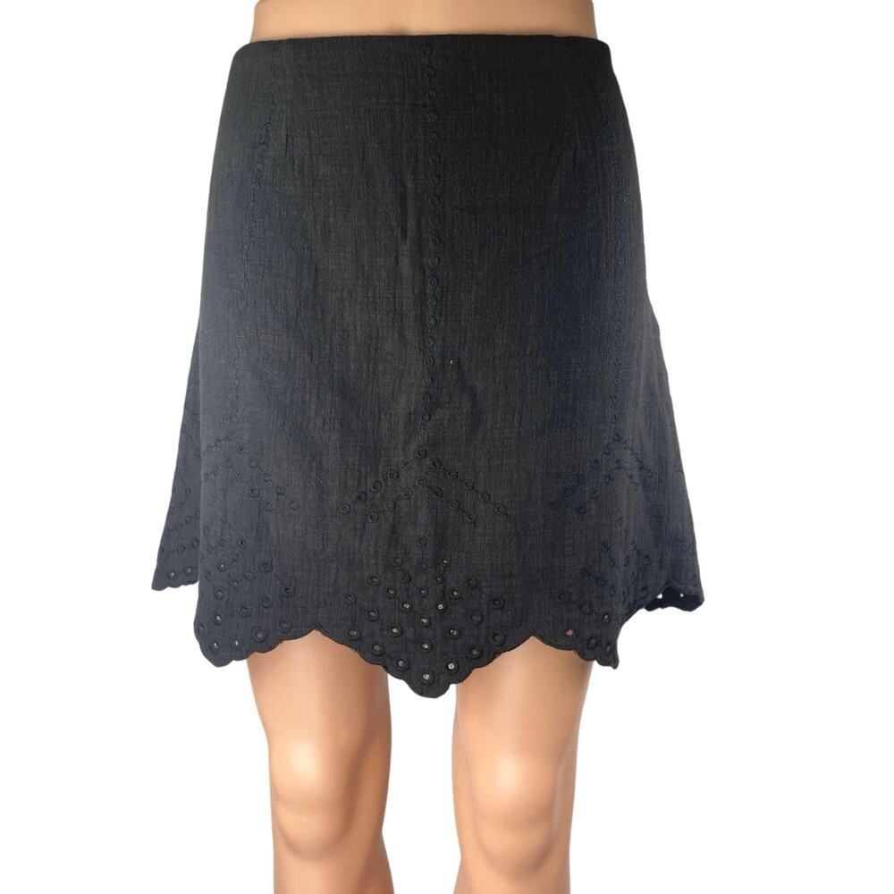 Lush Black Eyelet Embroidered High Waisted Scalloped A Line Mini Skirt Size L